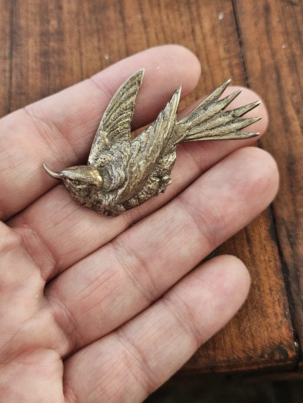Antique Edwardian Sterling Silver Bird Brooch Pin C Clasp 2
